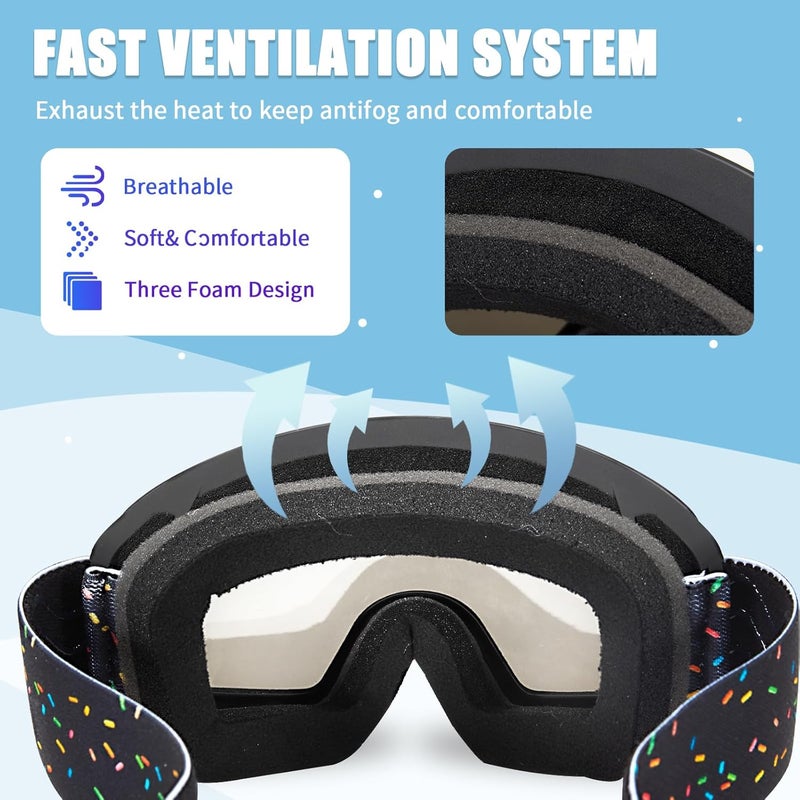 MXJ Gear Kids Ski Goggles,OTG Snowboard Goggles for Boys Girls,Anti-Fog UV400 Snow Goggles for Sking & Winter Outdoor Sport - Image 5